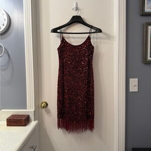 Elegant Burgundy Sequin Mini Dress